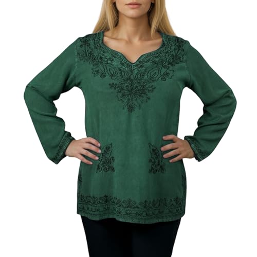 Agan Traders 2025 Summer Long Sleeve Embroidered Blouses - Medieval Bohemian Fall Tops - Vintage Tunic Women's Blouses Kurta