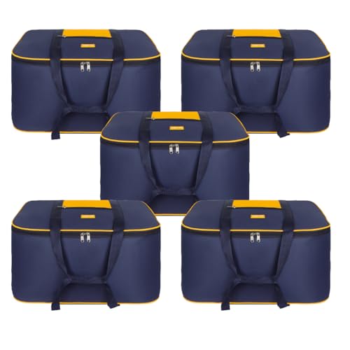 Image of M MEDLER STG-2K 85 Liters Large Underbed Storage Bag Moisture Proof Cloth Organiser with Zippered Closure and Handle (Blue - yellow), (58x48x30cm) Rectangular- PACK OF 5