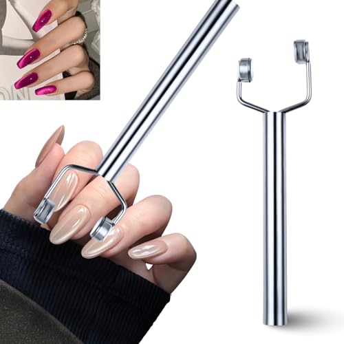 Image of 3-in-1 Cat's Eye Nail New Y-shaped Magnetic Rod for Cat's Eye Gel Multifunctional Double-ended Stainless Steel Magnet Portable for Salon Studio & Home Use (sliver)