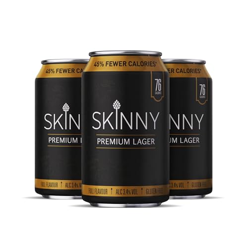 Skinny Lager Premium Beer Cans 24 x 330ml | Low Calorie Lager | Gluten Free Vegan & Keto Friendly | 3.4% ABV | 76 Calories Per Can