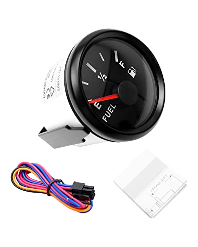 Image of 0-90 ohm Fuel Level Gauge, Waterproof Marine Fuel Gauge with 52mm Dial & LED Backlight, Universal Fuel Tank Meter Gauge for Boat Automotive Car Truck Vehicle RV Yacht, Black