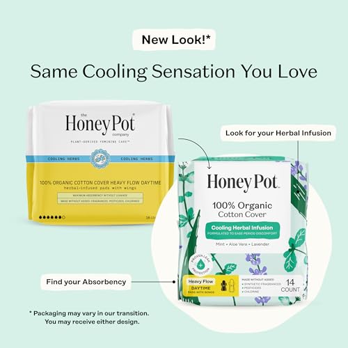 Image of The Honey Pot Company - 56ct - Herbal Sanitary Pads for Women - Heavy Flow w /Wings - Infused w /Essential Oils for Cooling Effect & Organic Cotton Cover - Feminine Care