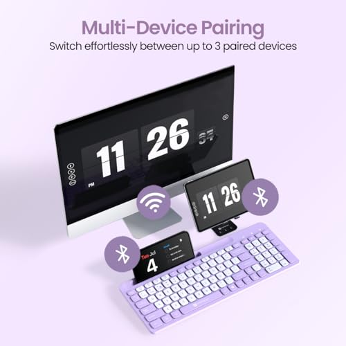 Image of Portronics Bubble Square Wireless Keyboard with Bluetooth + 2.4 GHz USB Receiver (Dual Connectivity), Pair 3 Devices Max, Multimedia Hotkeys, for Laptop, PC, Smartphone, Tablet (Purple)