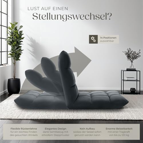 tectake® Relaxsessel, XXL Bodenstuhl faltbar mit Liegefunktion, Bodensessel mit Verstellbarer Rückenlehne, nutzbar als Sessel, Sitzkissen, Bodenkissen, Relaxliege oder für Meditation (grau)