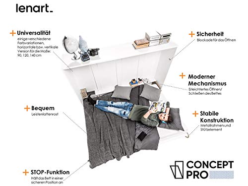Mirjan24  Schrankbett Concept Pro II Horizontal, Wandklappbett inkl. Lattenrost, Bettschrank, Wandbett, Schrank mit integriertem Klappbett, Funktionsbett, Farbauswahl, (140×200 cm, Weiß) - 6