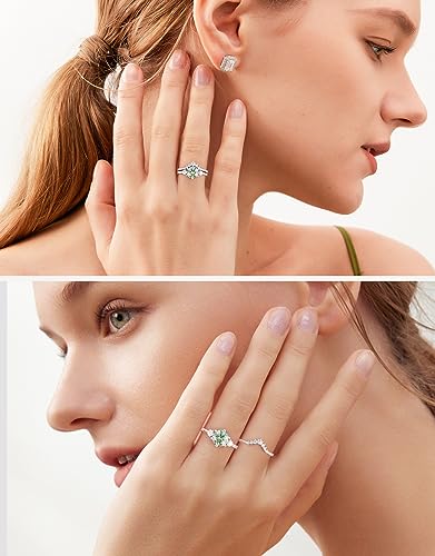 Green Moissanite Bridal Ring Sets for Women, 2.5CT D Color VVS1 Moissanite Wedding Ring Sets，18K White Gold Plated S925 Sterling Silver Engagement Promise Rings（10）2