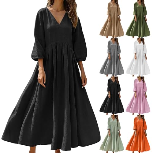 Robe longue femme chic et elegant ample col v en tissu léger respirant d'été