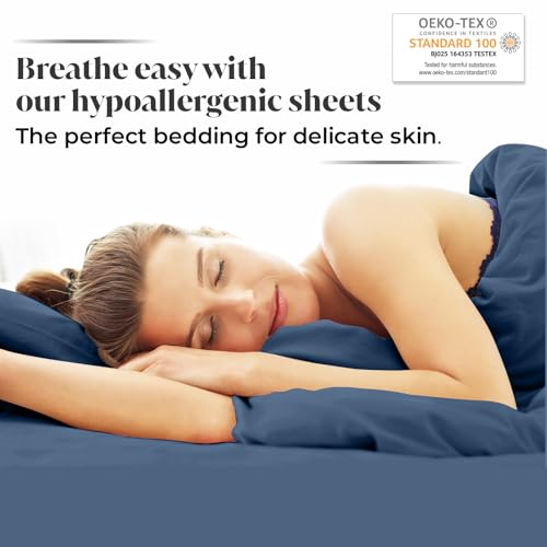 Image of | Split King Size Sheet Set | 2 Fitted Sheets for Sleep Number & Adjustable Beds | Organically Grown | Ultra Soft & Cooling |100% Viscose | 17 inch Deep Pocket [Midnight Blue]