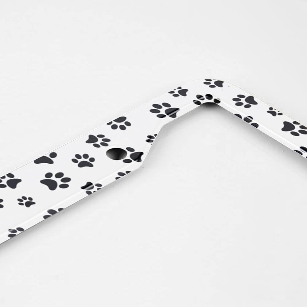 Black Paw Print Design License Plate Frame Dog Cat Animal Theme License Plate Holder Cute Pet Car Tag Frame License Plate Car Accessories 2 Holes Novelty Auto Car Tag Vanity Present image 3