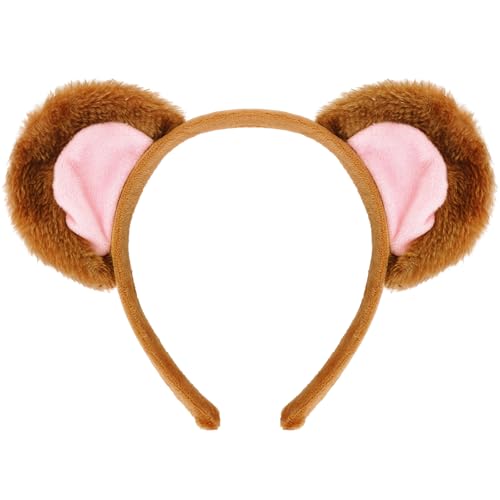 Jmkcoz Plush Monkey Ears and Horns Headband Animal Cosplay Costume Headwear for Halloween Christmas Carnival Theme Party