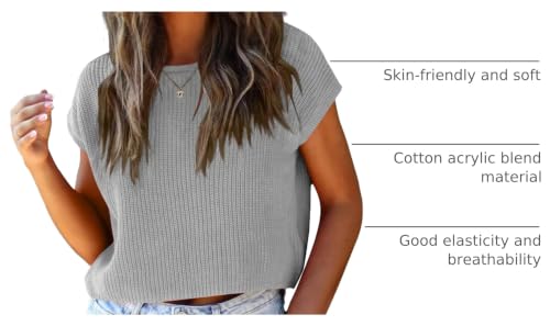 Image of LCXWFE Womens Summer Cropped Sweater Vest Trendy Cap Sleeve Crop Tops Crew Neck Loose Knit Tank Top