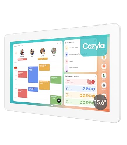 Cozyla Digital Calendar+ 2: 15.6'' Wall Planner Touch Screen Chore Chart Customize Dashboard Smart Electronic Calendar for Family Schedules Meal Planner Support App Store with Stand White