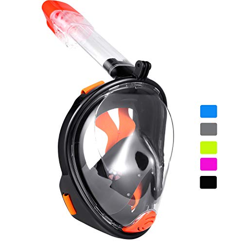 Ranersports 180° GoPro Compatible Full face Snorkel mask with Large Viewing Area,See More Beautiful Water World (Panoramic Black/Orange, Large/Extra Large, Large/Extra Large)