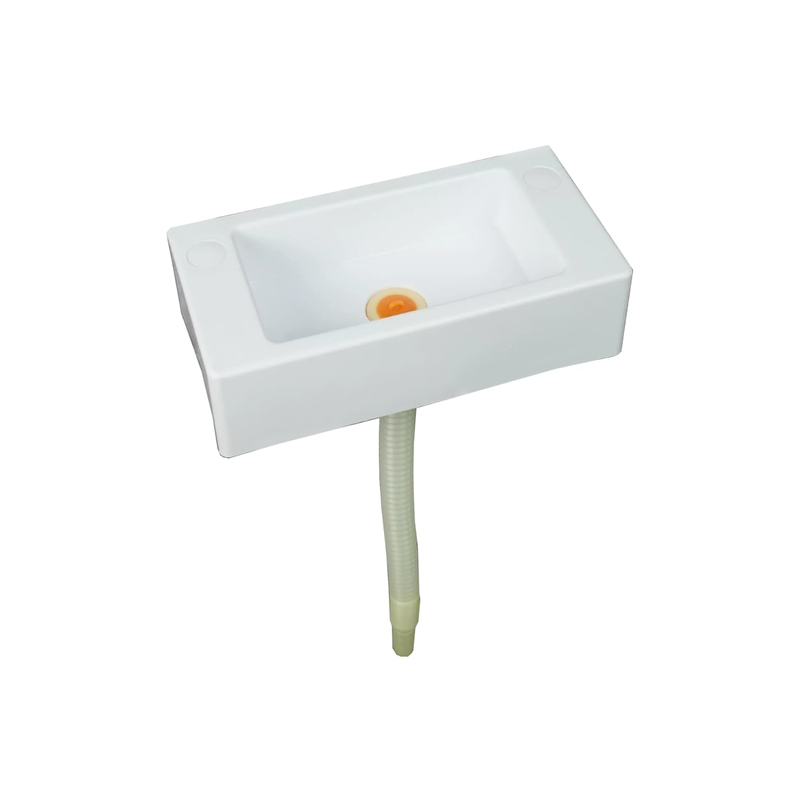 Fregadero rectangular simple, pequeño lavabo blanco, lavabo de plástico montado en la pared, blanco, apto para uso en interiores y exteriores [tubo de drenaje de cabeza de plástico de 75 cm]