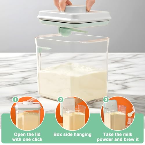 Miniatura 2 de 1700ml Dispensador Leche En Polvo Bebe Con Cuchara Dosificador, Porta Almacenamiento Herméticos Anti-Humedad Tapa De Presión, Contenedor Seguro Lavavajillas Bpa-Free Para Café, Cereales Y Harina