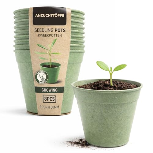 Tool & Tree Anzuchttöpfe aus Bambusfaser - 8er Set Durchmesser 7cm 6cm hoch - robust & wiederverwendbar - formstabil & feuchtigkeitsresistent - ideal für Kräuter Gemüse Blumen - Indoor & Outdoor