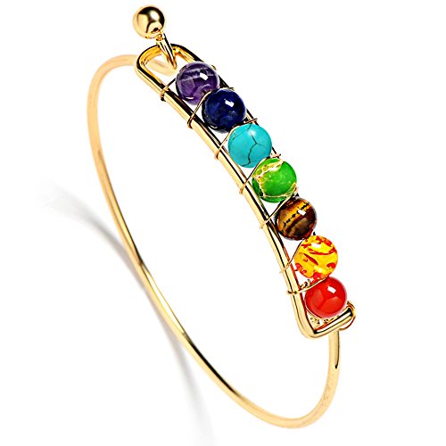 Jauxin 7 Chakra Natural Stone Yoga Bracelet Healing Energy Beads Cuff Bangle