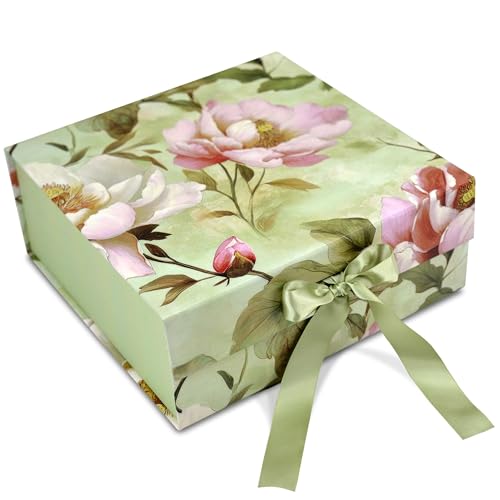 Image of RBS - MEDIUM Empty Gift Box 26x26x10cm Decorative Flower Gift Boxes for Presents (1 Pack) Box for Gift Packing Multipurpose Hamper Cardboard Box for Gift All Occasion (M-Eternal Blossom)