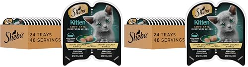 Image of Sheba Perfect Portions Kitten Wet Food,Pate Cat Food Wet Entree,Chicken Recipe,2.6 oz. Twin-Pack Trays (,48 Servings),24 Count (Pack of 2)