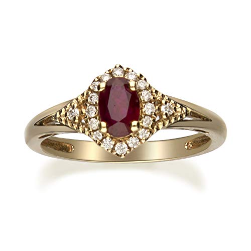 Gin & Grace 10K Yellow Gold Mozambique Genuine Ruby Ring With Diamonds For Women | Ethically, Authentically & Organically Sourced (Oval-Cut) Shaped Ruby Hand-Crafted Jewelry For Her | Ruby Ring For Women #TOP4