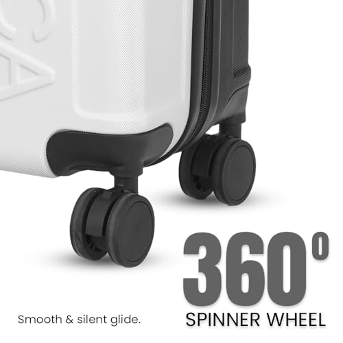 Image of Nautica 20 inch ABS Hard-Sided Unisex Cabin Luggage Trolley | 8-Wheel Spinner, Telescopic Handle | Durable, Secure Combination Lock | Modern Design Travel Suitcase for Men & Women | White & Black