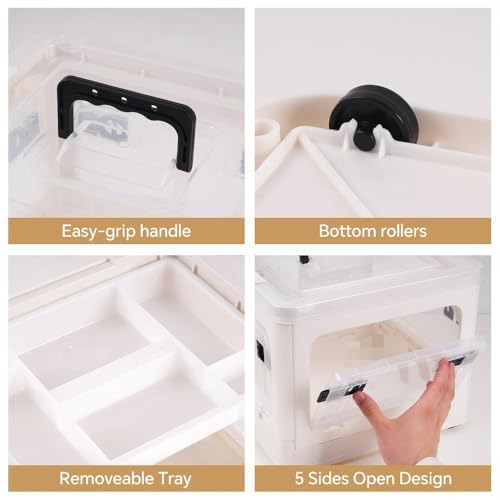 Image of HEY FOLY 30qt Medicine Organizer Storage Box with 4-Side Opening Doors, White Foldable Medication Organizer Empty, Container Case Stackable First Aid Box for Home Storage