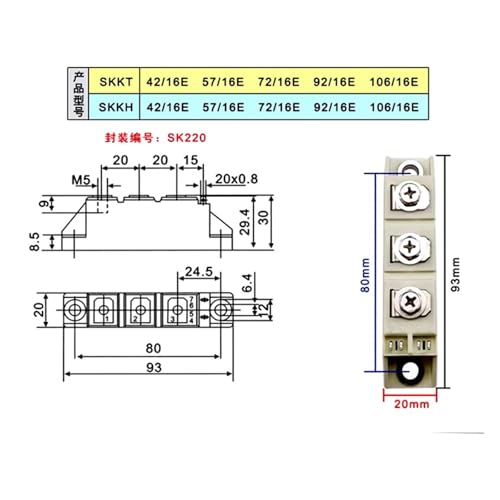 Módulo tiristor diodo semicontrolado de alta conmutación SKKT 215 16E y KKT106 6
