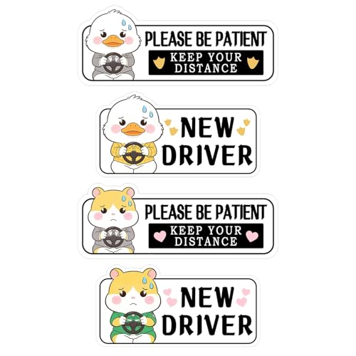 Image of 4Pcs Novice Driver Car Stickers, Beginner Magnet for Car Student Driver Sign, Lovely New Driver Sticker for Keeping a Safe Distance on the Road Supplies