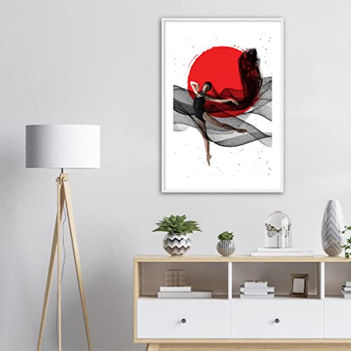 Ballerine rouge pour salon élégant : cadre déco murale danse blanc 70 x 100 cm