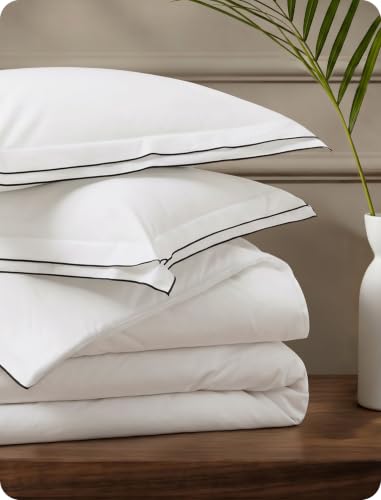 Bedsure PureWoven 100% Cotton Percale Duvet Cover Queen Leaf Edge White