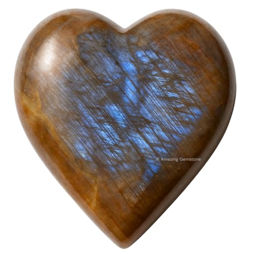 Amazing Gemstone Sun Moonstone Crystal Heart Palm Stone - Pocket Massage Worry Stone for Natural Body Chakra Balancing, Reiki Healing and Crystal Grid