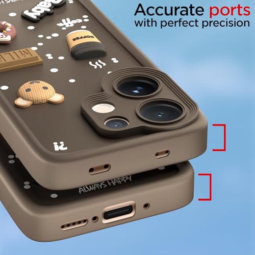 Image of Outlouders Back Cover for Vivo V60 5G / Vivo T4 Pro 5G | 3D Cartoon Bear Cute Fun Silicone Full Body Protection Bumper Case (Brown)