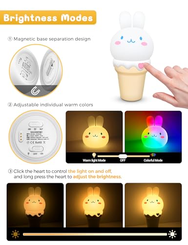 50% Off LOHAS Cute Rabbit Ice Cream Night Light, Tap Control, Rechargeable - Image 5