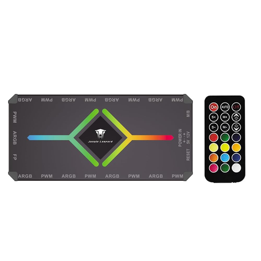 TZMRIT PWM Fan Hub mit controller für 5V Adressierbar ARGB Computer PC Gehäuse Lüfter PWM 1 to 9 Ports Magnetisch Hub Splitter mit Fernbedienung SATA Stromversorgung schwarz