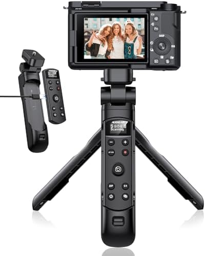 for Sony Tripod with Rechargeable Remote Control - Aodelan Wireless Shooting Grip with OLED Screen for Vlogging for ZV-E10,ZV-1F,ZV-E10 II,RX100 VII,a6100,a6400,a7 III,a9 II etc;Replace Sony GP-VPT2BT