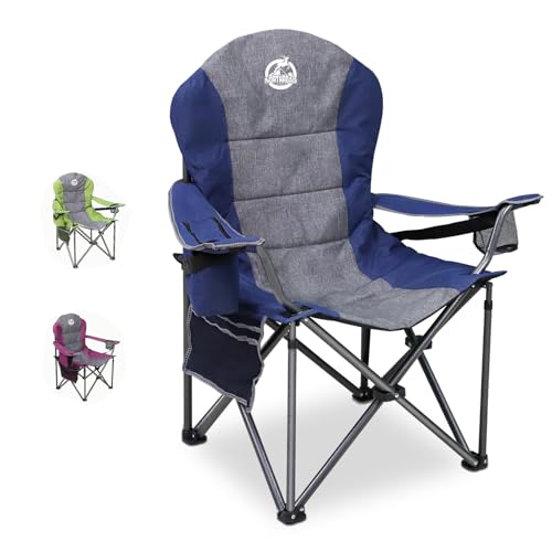 Northroad Oversized Portable Camping Chair, Full Padded Outdoor Folding Chair Support 350 LBS, Heavy Duty Lawn Chair with Cup Holder, Cooler Bag, Lumbar Support, Head Pocket for Adult-Blue