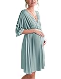 Ekouaer 3 in 1 Labor/Delivery/Hospital Gown Maternity Dress Nursing Nightgown Sleepwear for Breastfeeding V Neck Short Sleeve Nightshirt Sleeping Dress, Green, Large