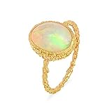 Shweta Creations Certified 18K Yellow Gold Ring Exquisite Textured Ring With Natural Ethiopian Opal 3.48 Cts Wedding Engagement Designer Ring Women Gifts