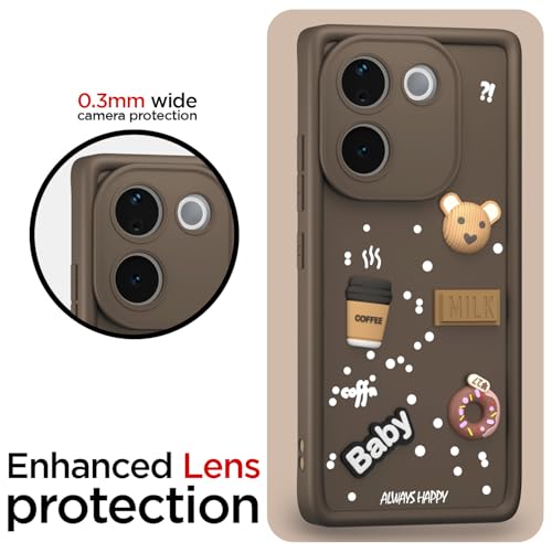 Image of Pikkme Bumper Case for Vivo T3 Pro 5G / iQOO Z9s Pro 5G | Cute Fun Cartoon 3D Bear Silicone Full Body Protection Back Cover (Brown)