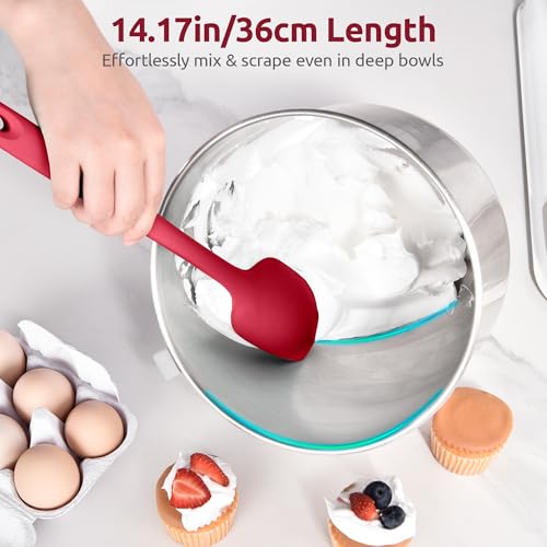 Image of U-Taste 14 inch Long Silicone Spoonula, 600F High Temp Spoon Spatula, Red