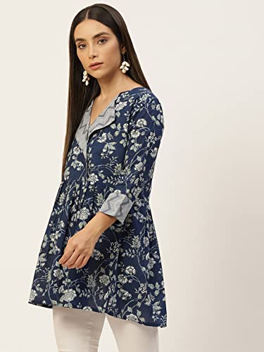 Image of feranoid Women's Cotton Floral Printed Short Kurti Tunic Top