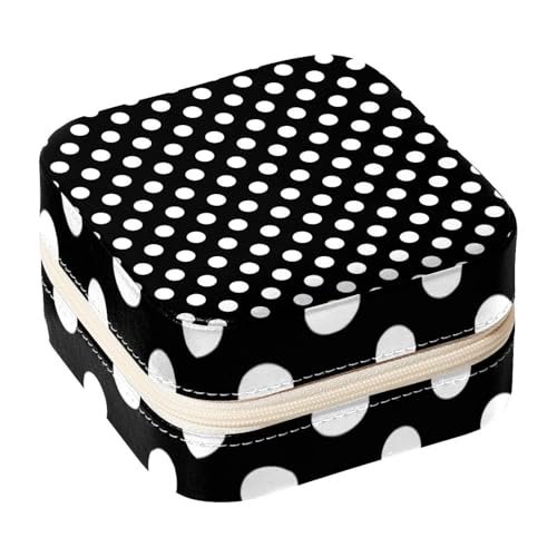 Joyero pequeño para anillos, pendientes, collares, pulseras, brazaletes, mini estuche de viaje, organizador de almacenamiento para mujeres y niñas, lunares blancos sobre negro