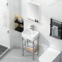 Stainless Steel Bracket Ceramic Sink,wash Basin Sink for Garage Laundry Garden,with Faucet, Mirror, Accessories, Suitable for Bathroom, Guest Room, Toilet, Laundry Room, Size 40 * 30