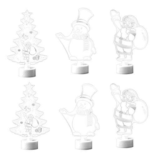 6 peças de lâmpadas de LED de acrílico de Natal com luzes coloridas que mudam de mesa, luz noturna,