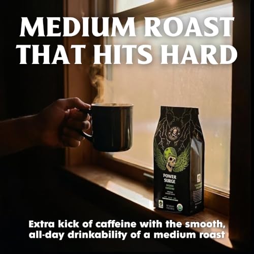 Image of Death Wish Coffee, Power Surge Ground Coffee, Naturally Higher Caffeinated Coffee, Certified Fair Trade and Organic (16 oz)