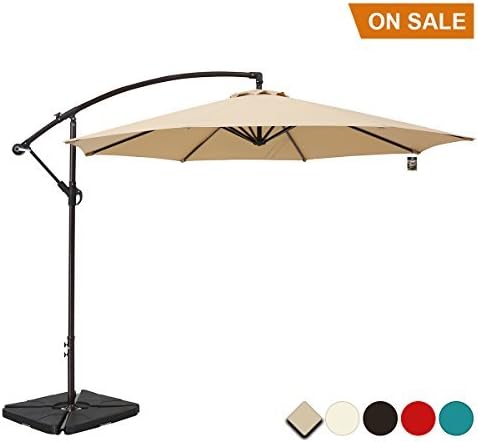 SUMBEL 10 Ft Offset Umbrella Cantilever Outdoor-8 Ribs Patio Hanging Umbrella Backyard Garden Lawn with Cross Base, Polyester UV Protective, (Tan)