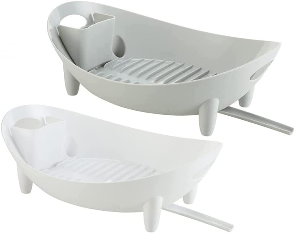 Estante para platos de cocina con almacenamiento de cubiertos y cesta de verduras, color blanco