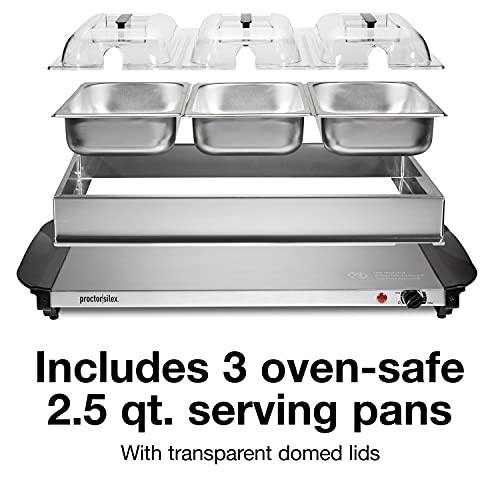 Proctor-Silex Buffet Server & Food Warmer, Adjustable Heat, For Parties, Holidays And Entertaining, Three 2.5 Quart Oven-Safe Chafing Dish Set, Stainless Steel #TOP3