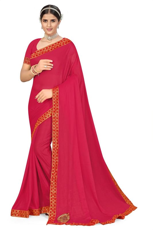 Image of V4M, Women's Fancy Chiffon Dyed Saree With Unstitched Blouse Piece Fancy Look.