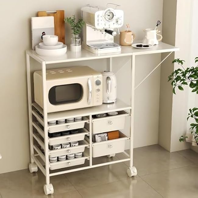 Freestanding Kitchen Storage Shelf Pantry Cabinet Storage Cart Sideboard with Wheels Metal Frame for Dining Room Living Room Multi-Purpose-GAHmk3GM